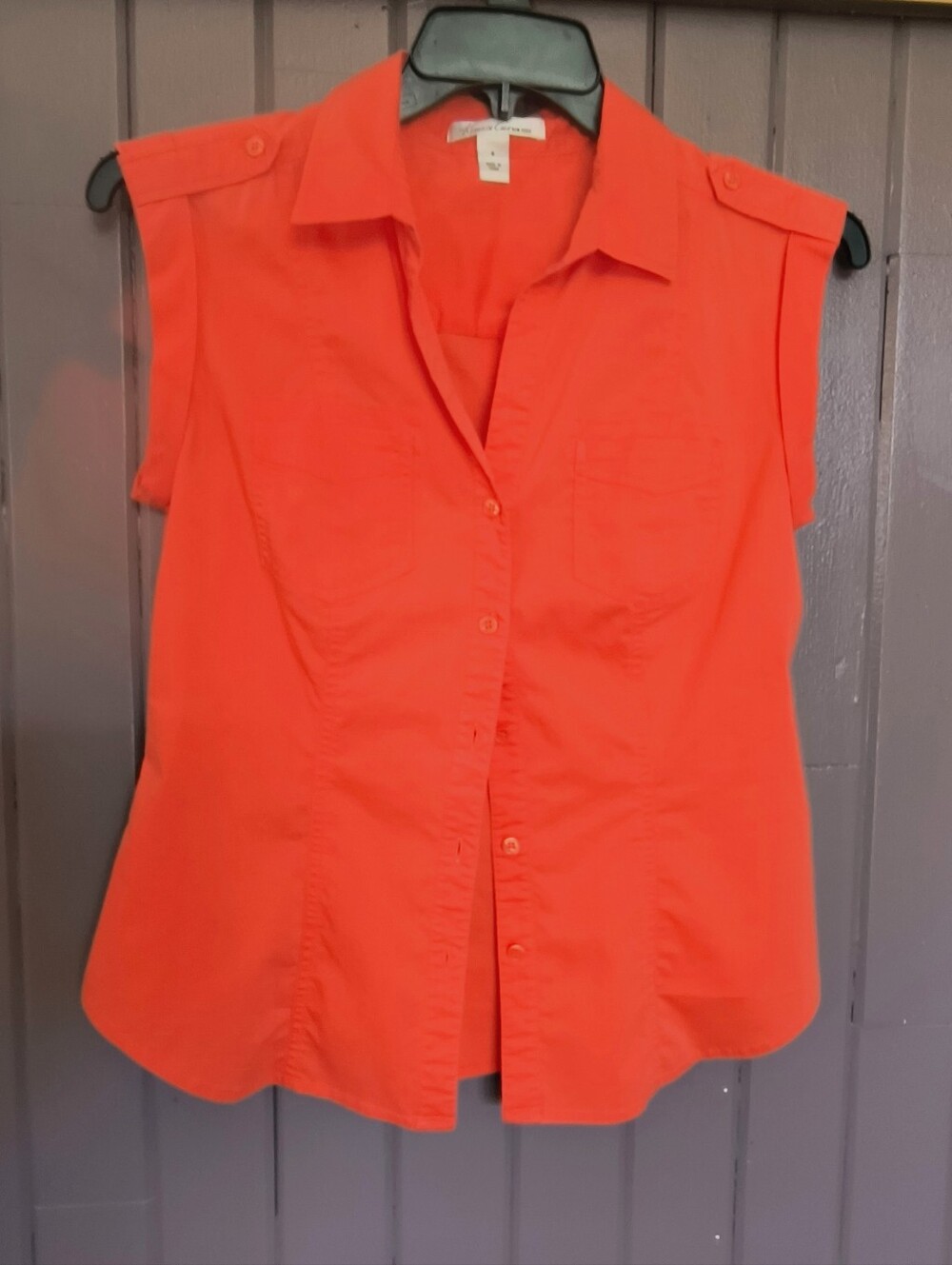 Women's Sleeveless Button-Front Shirt - Orange
